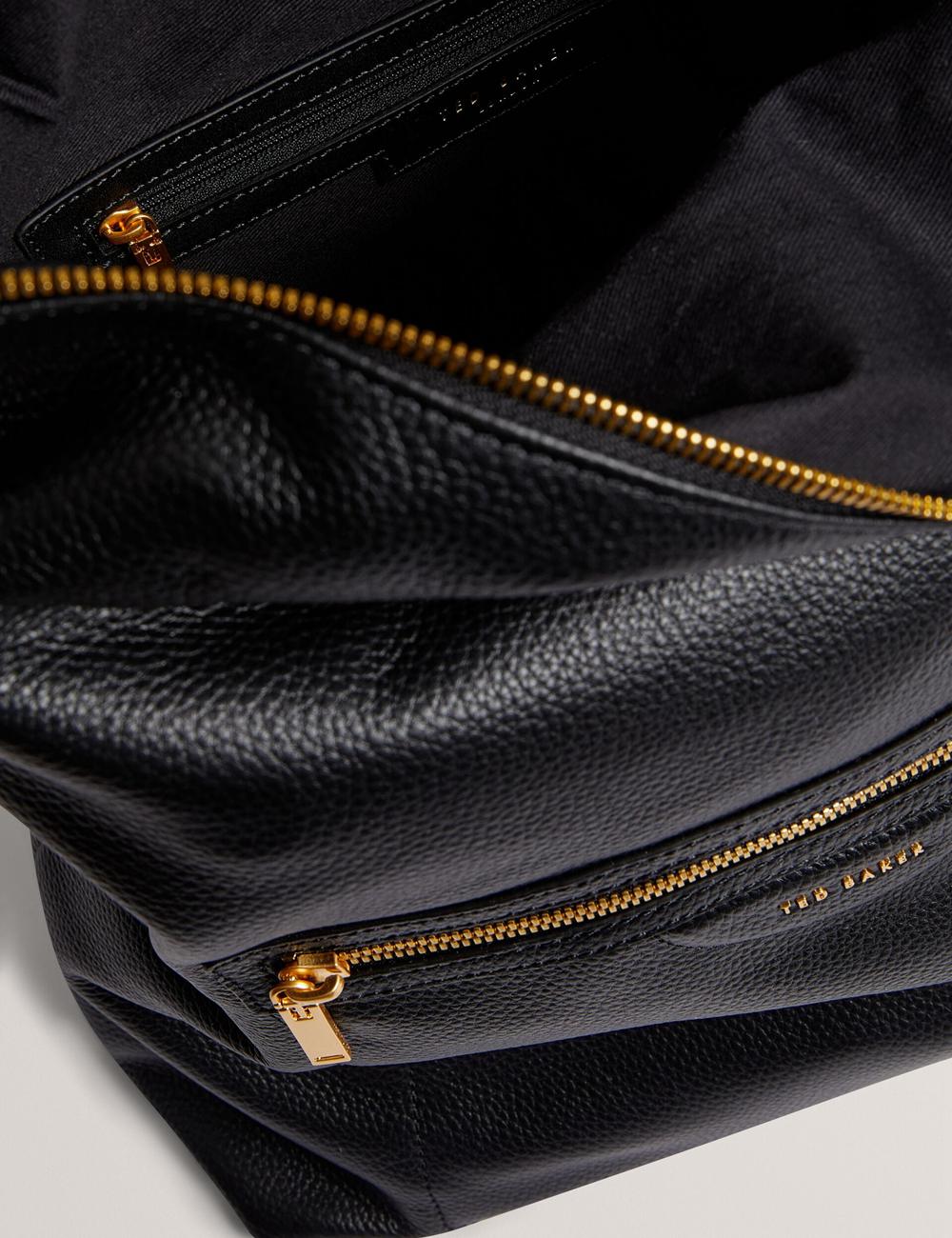 Ted Baker ESSAYA - Leather Webbing Strap Fold Over Women Backpacks Black | UAE  12945-UYOP