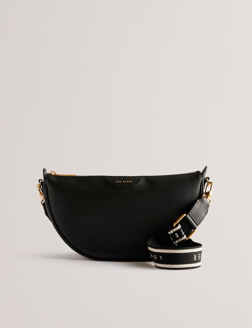 Ted Baker ESSINA - Webbing Half Moon Leather Women Crossbody Bags Black | UAE  24087-YZGX