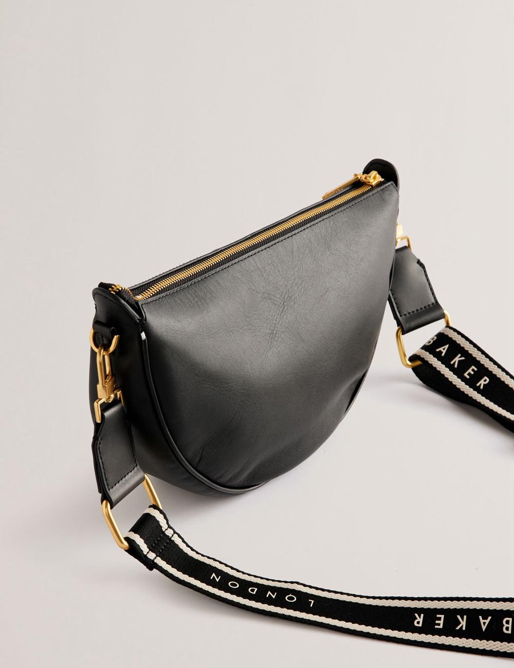 Ted Baker ESSINA - Webbing Half Moon Leather Women Crossbody Bags Black | UAE  24087-YZGX