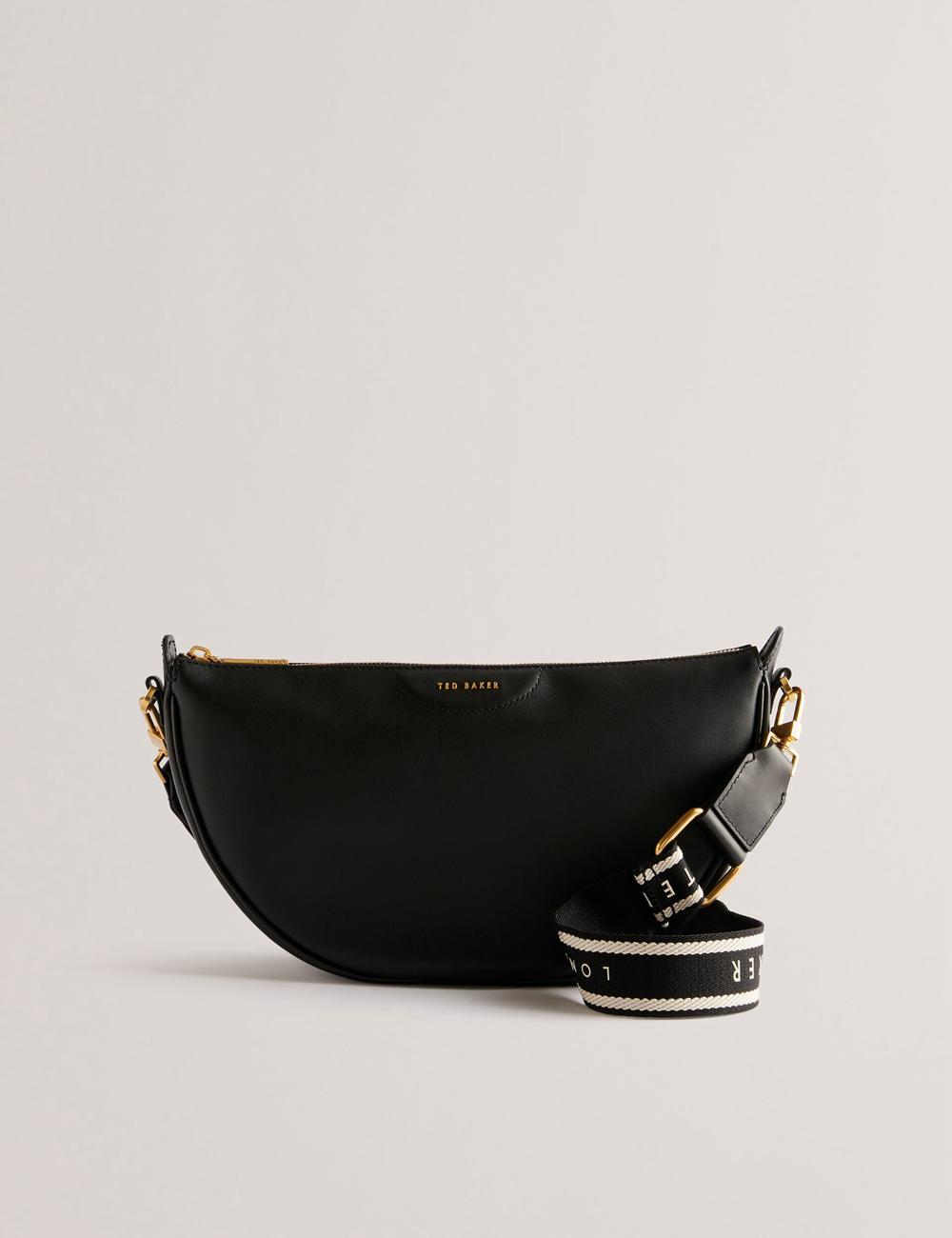 Ted Baker ESSINA - Webbing Half Moon Leather Women Crossbody Bags Black | UAE  24087-YZGX