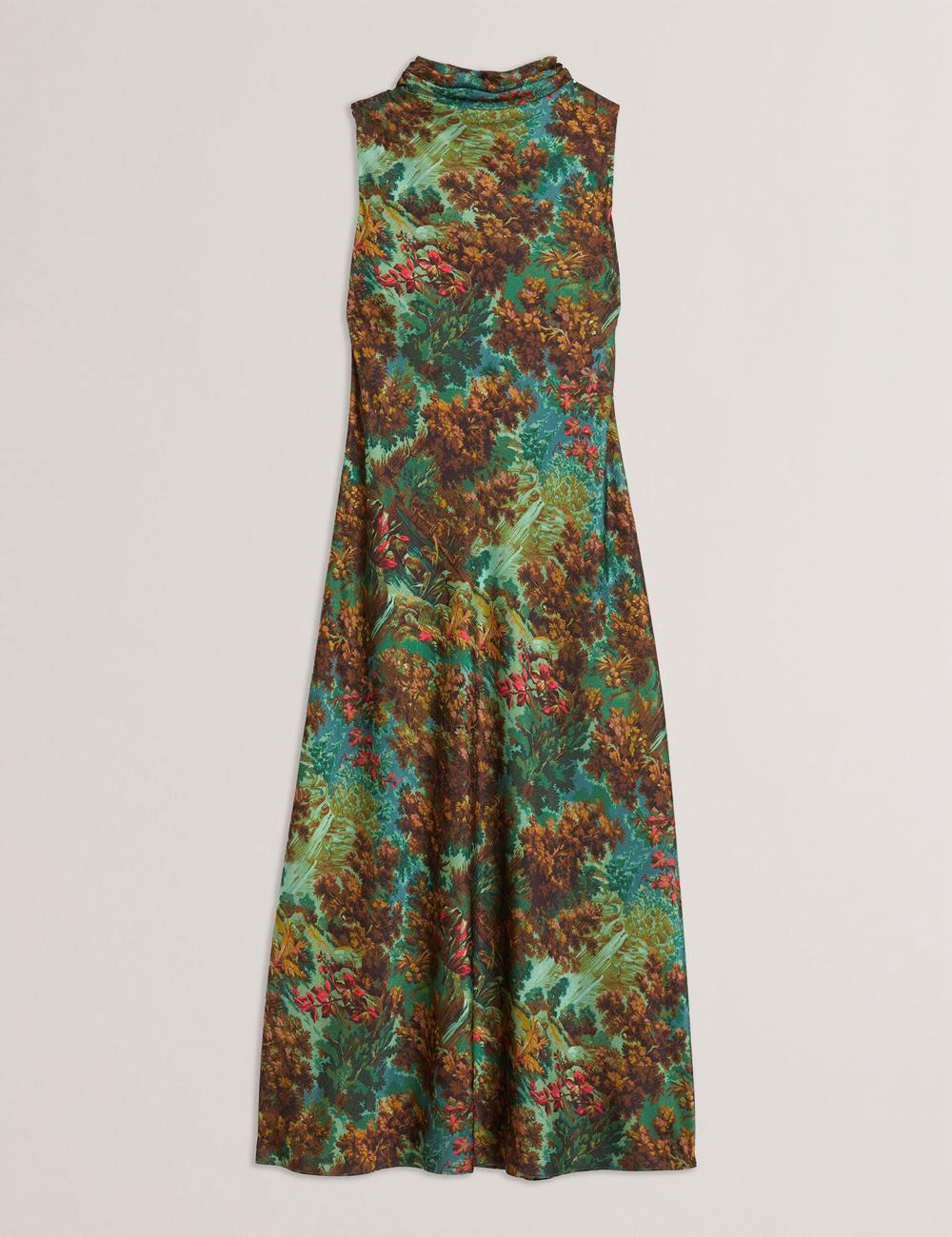 Ted Baker EYVA - Satin Printed High Neck Midi Slip Women Midi Dresses Green | UAE  68749-BZDF