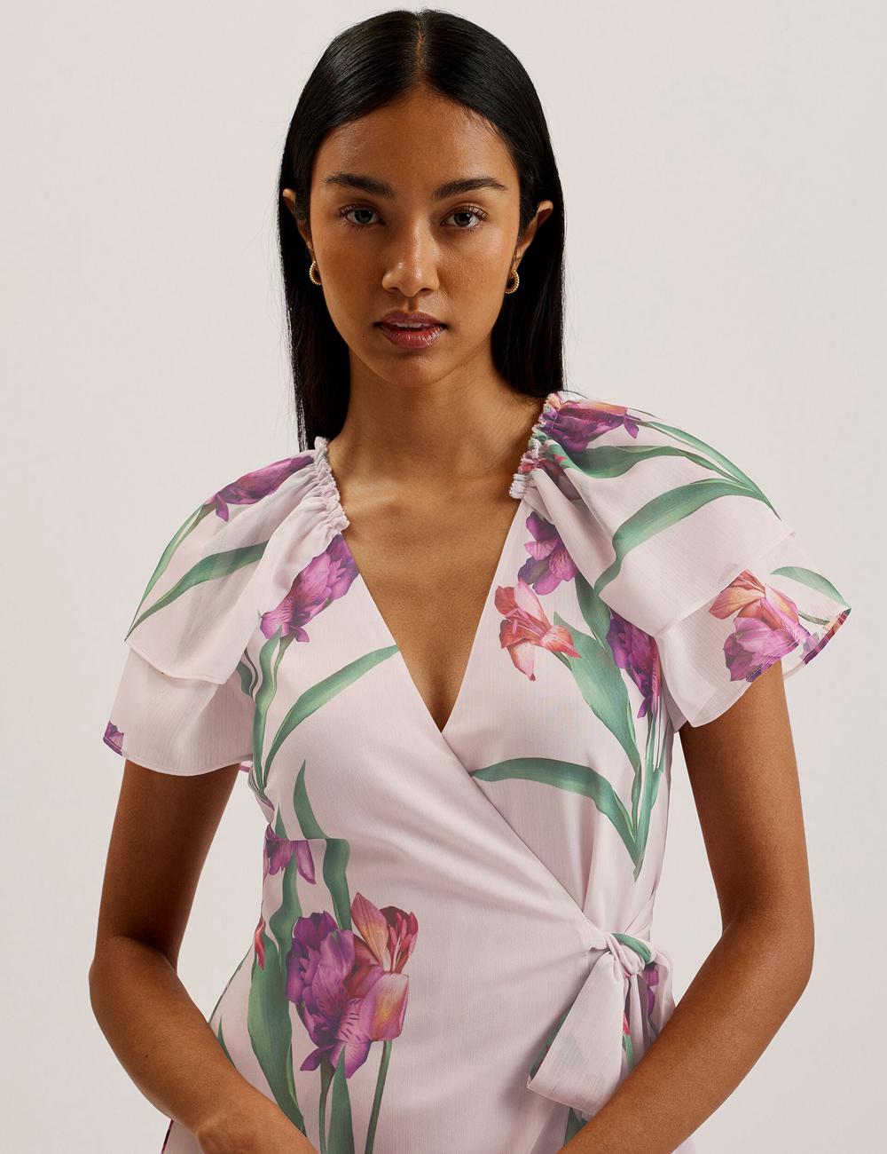 Ted Baker FASNIA - Floral Angel Sleeve Wrap Women Mini Dresses Pink | UAE  19758-PFMK