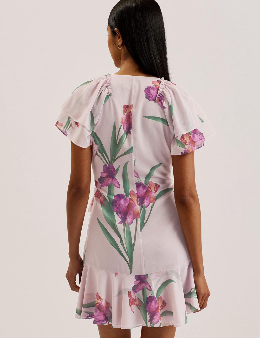 Ted Baker FASNIA - Floral Angel Sleeve Wrap Women Mini Dresses Pink | UAE  19758-PFMK