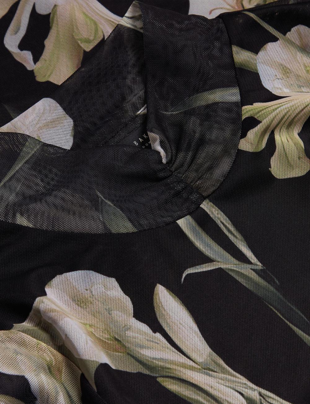 Ted Baker FIAAHH - Floral Print High Neck Sheer Mesh Women Tops Black | UAE  71032-BSAU