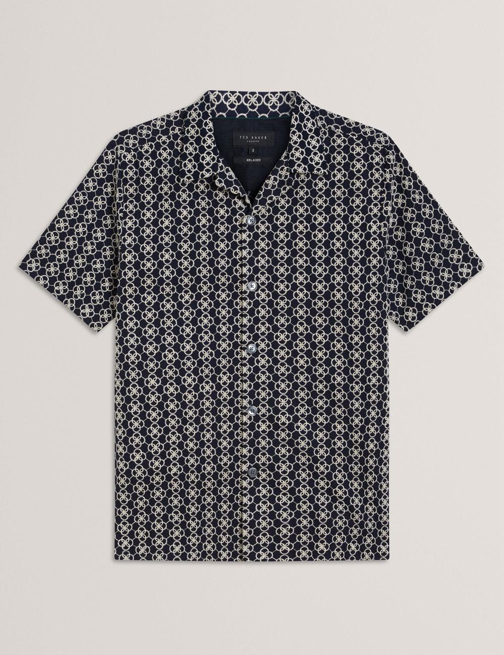 Ted Baker FINLAYS - Short Sleeve Relaxed Embroidered Men Casual Shirts Navy | UAE  19625-MINJ