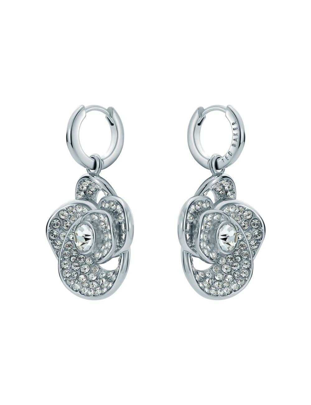 Ted Baker FLORENCE - Crystal Flower Pendant Huggie Women Earrings Silver | UAE  02153-MPGX