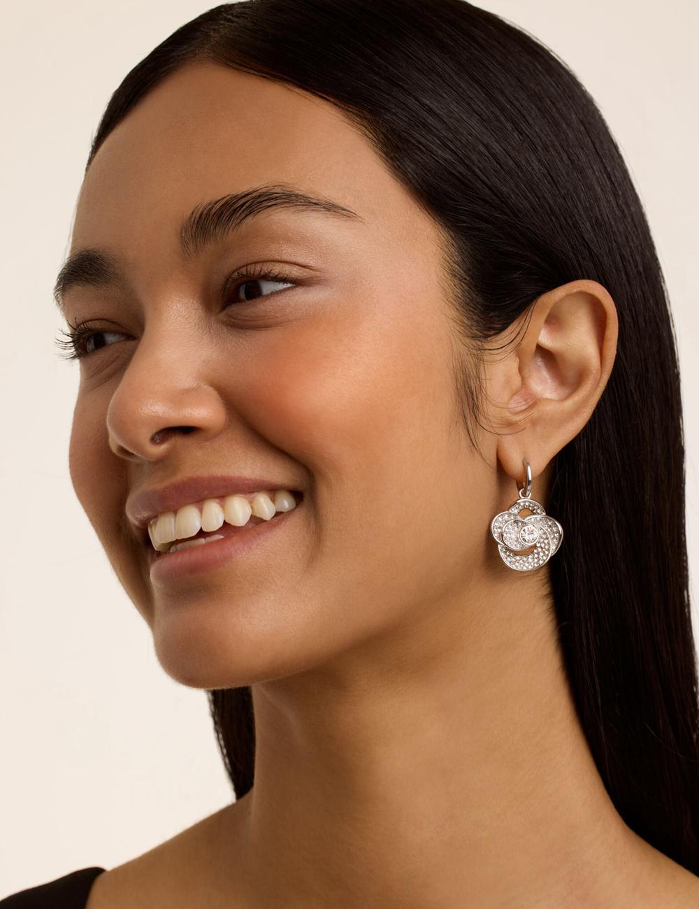 Ted Baker FLORENCE - Crystal Flower Pendant Huggie Women Earrings Silver | UAE  02153-MPGX