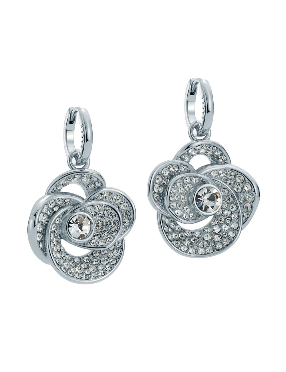 Ted Baker FLORENCE - Crystal Flower Pendant Huggie Women Earrings Silver | UAE  02153-MPGX
