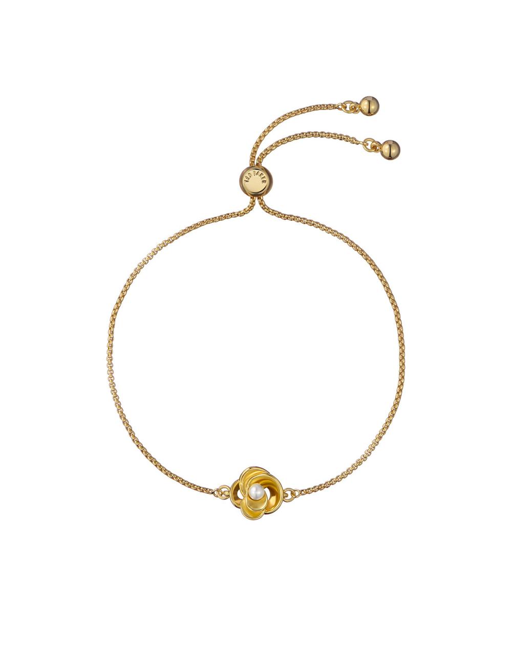 Ted Baker FLORIE - Pearl Flower Adjustable Chain Women Bracelets Gold | UAE  60293-HVKA