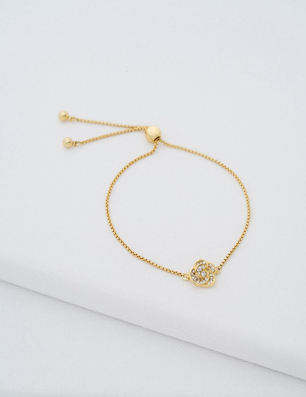 Ted Baker FLORINA - Crystal Flower Adjustable Women Bracelets Gold | UAE  50941-SLQK