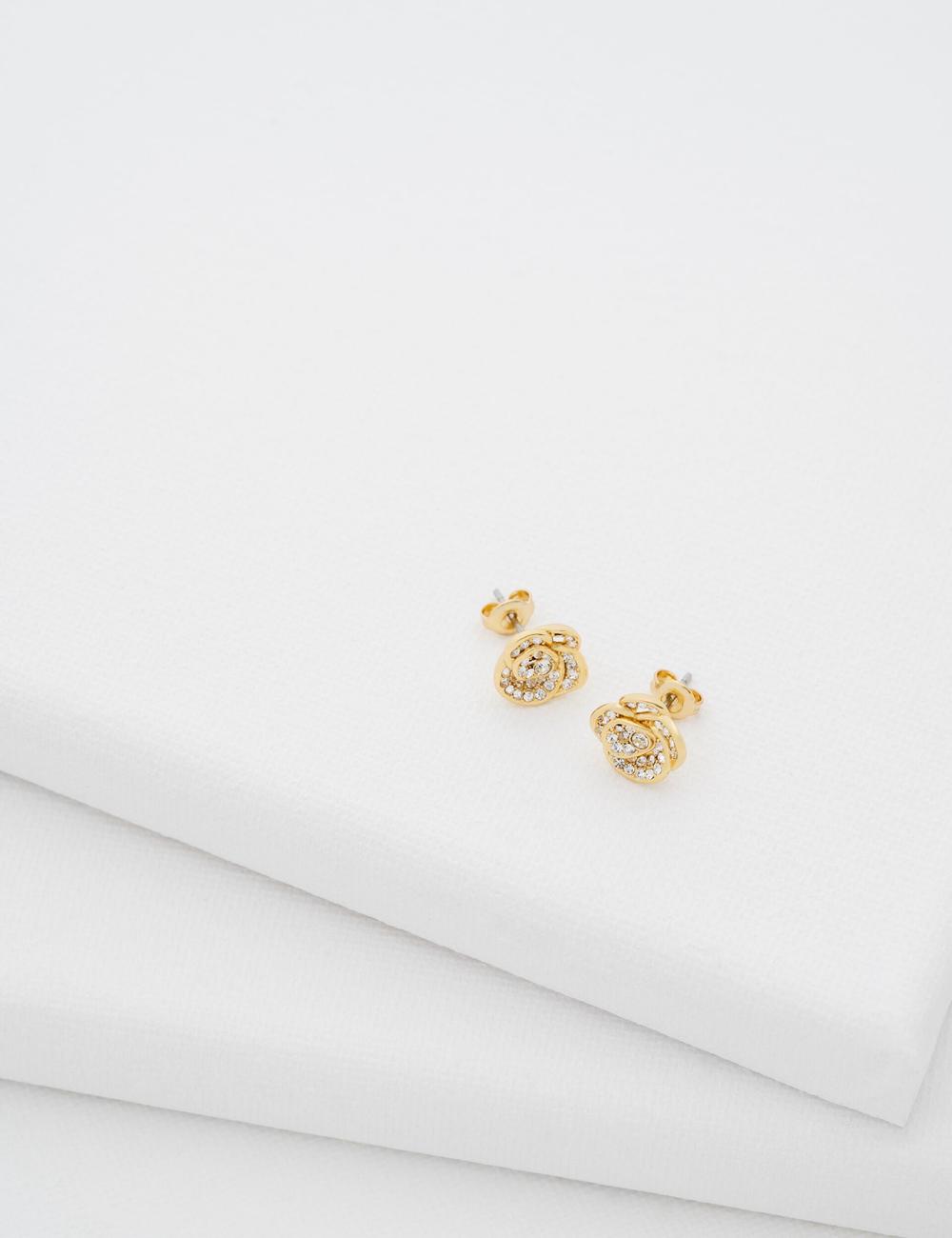 Ted Baker FLORINE - Crystal Flower Stud Women Earrings Gold | UAE  58402-FESX