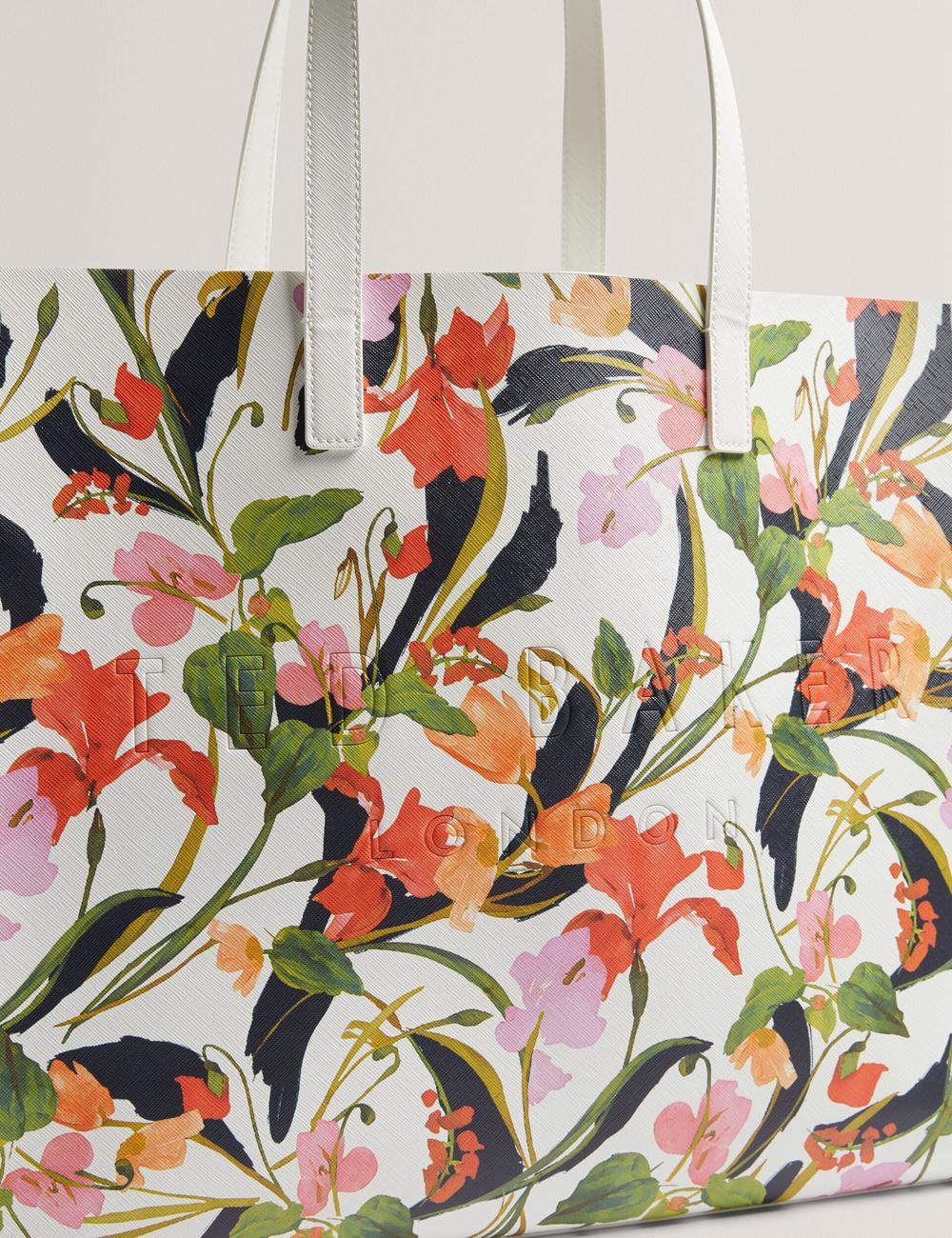 Ted Baker FLORISH - Floral Print PU Leather Wide Women Tote Bags Cream | UAE  75340-IEQZ