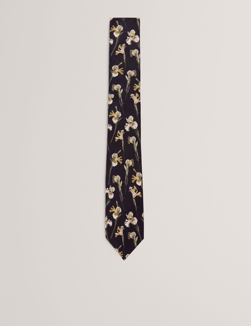 Ted Baker FRINTON - Orchid Floral Print Silk Men Ties Black | UAE  17398-WGYK