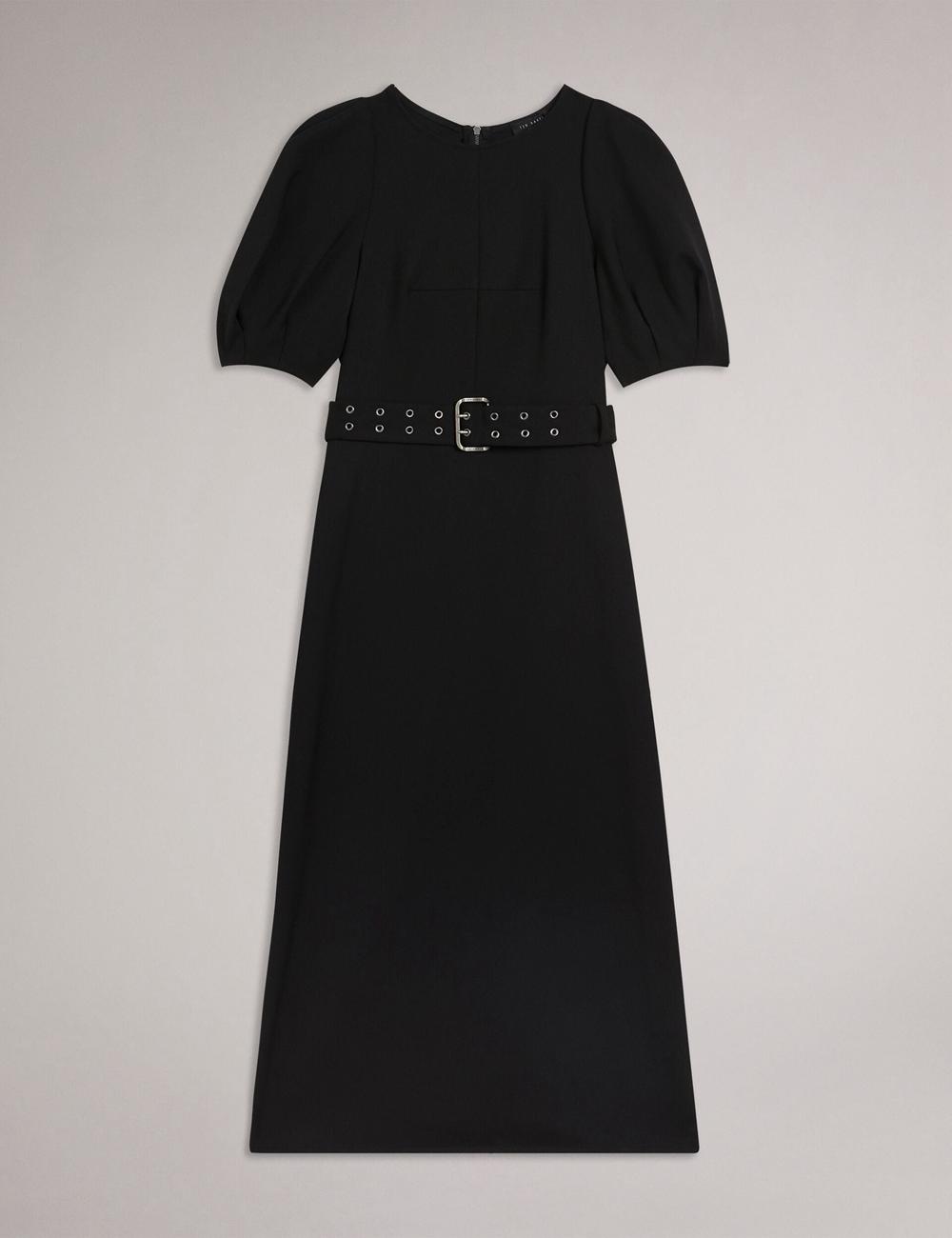 Ted Baker GABYELA - Structured Puff Sleeve With Belt Women Midi Dresses Black | UAE  67409-VDLJ