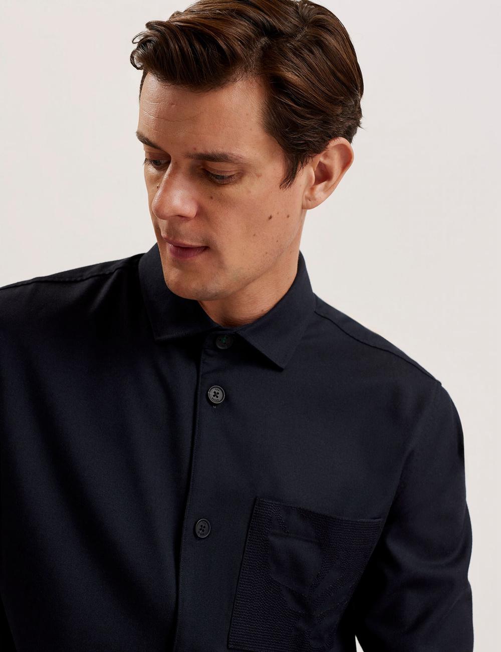 Ted Baker GAIUS - Wool Blend With Pocket Detail Men Casual Shirts Navy | UAE  74516-EQWT