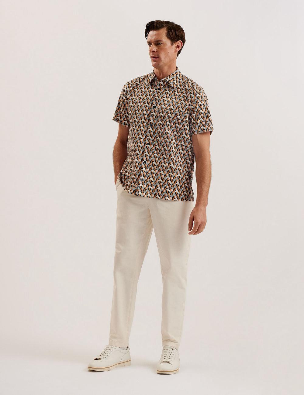 Ted Baker GASTONS - Short Sleeve Geo Print Seersucker Men Casual Shirts Pink | UAE  72095-SCAI