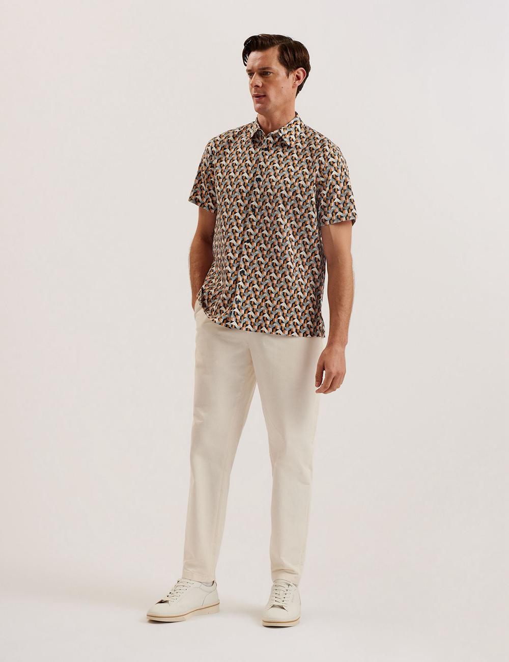 Ted Baker GASTONS - Short Sleeve Geo Print Seersucker Men Casual Shirts Pink | UAE  72095-SCAI