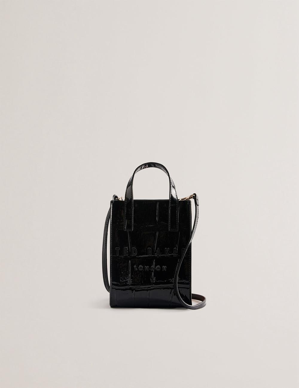 Ted Baker GATOCON - Mini Croc Effect Patent Women Tote Bags Black | UAE  96038-HNWT
