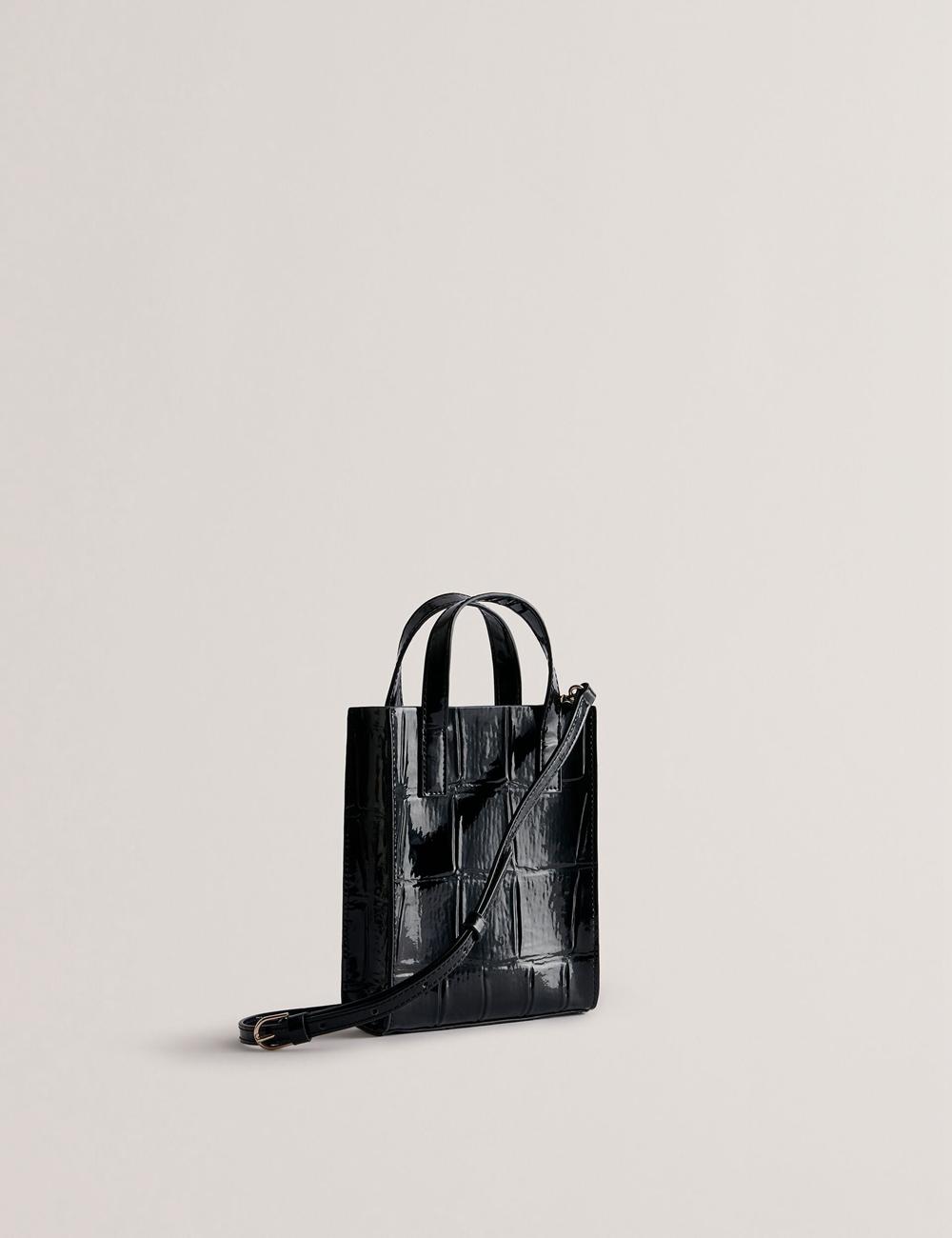 Ted Baker GATOCON - Mini Croc Effect Patent Women Tote Bags Black | UAE  96038-HNWT