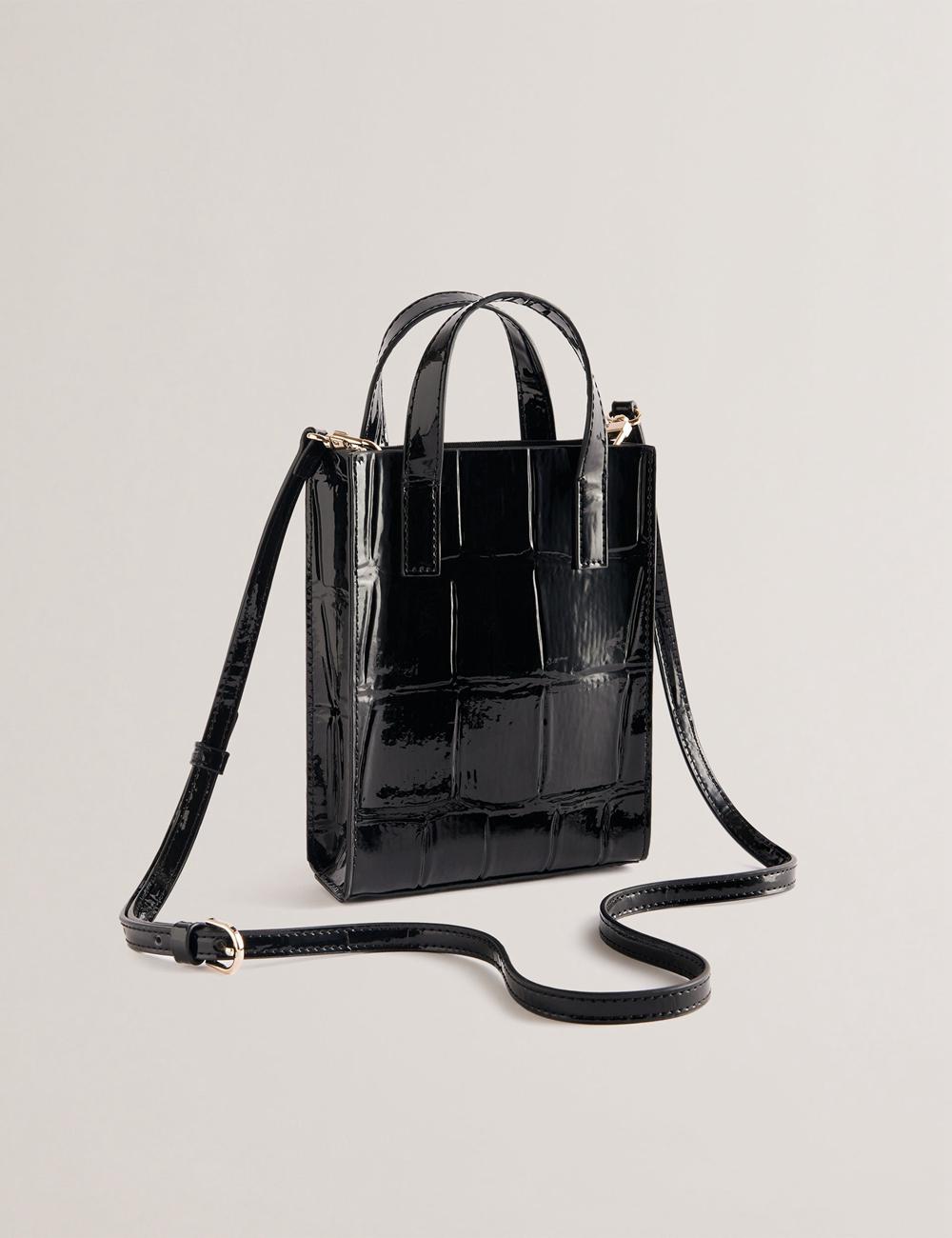 Ted Baker GATOCON - Mini Croc Effect Patent Women Tote Bags Black | UAE  96038-HNWT