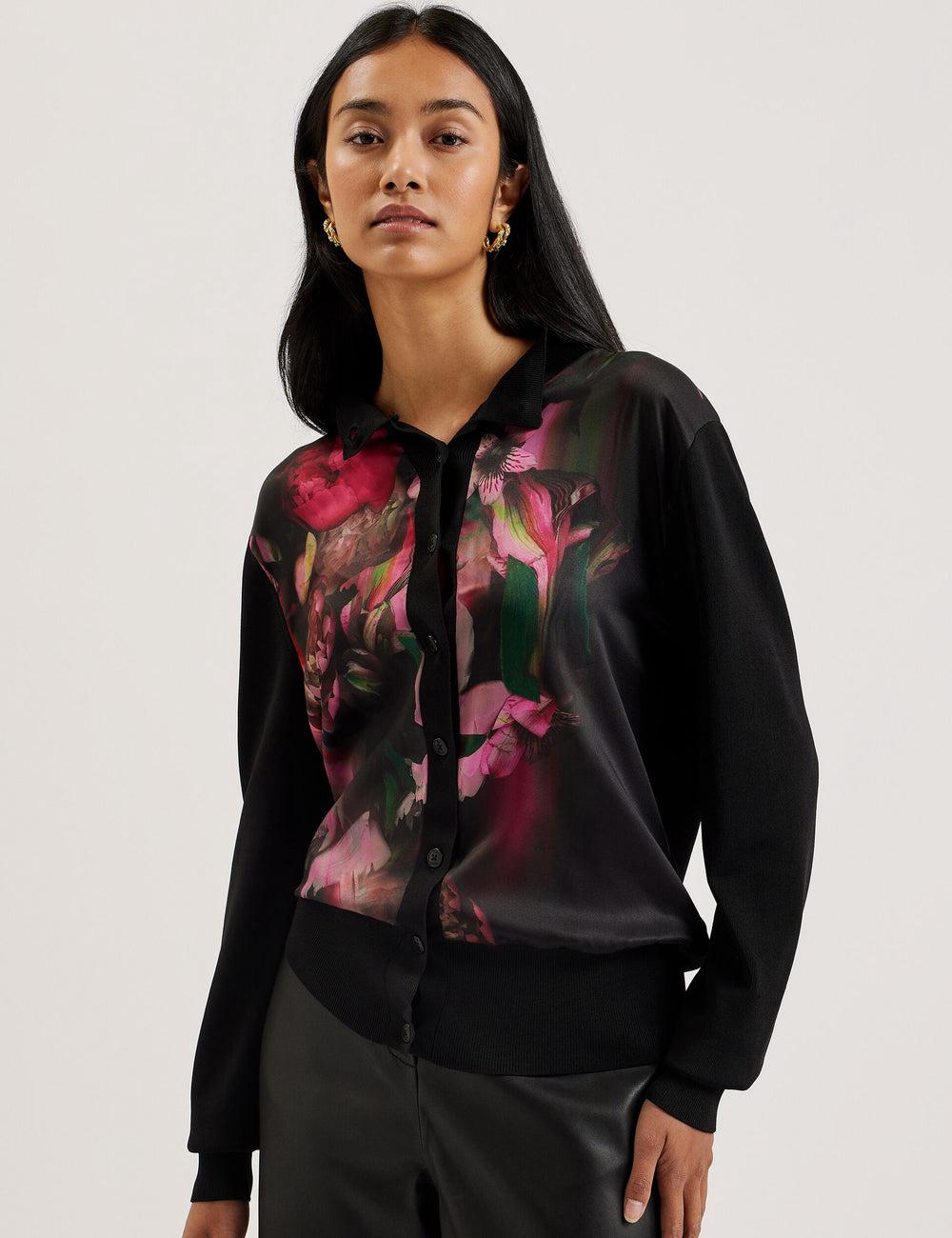 Ted Baker GEMHAA - Printed Panel Long Sleeve Women Cardigans Black | UAE  16375-QEND