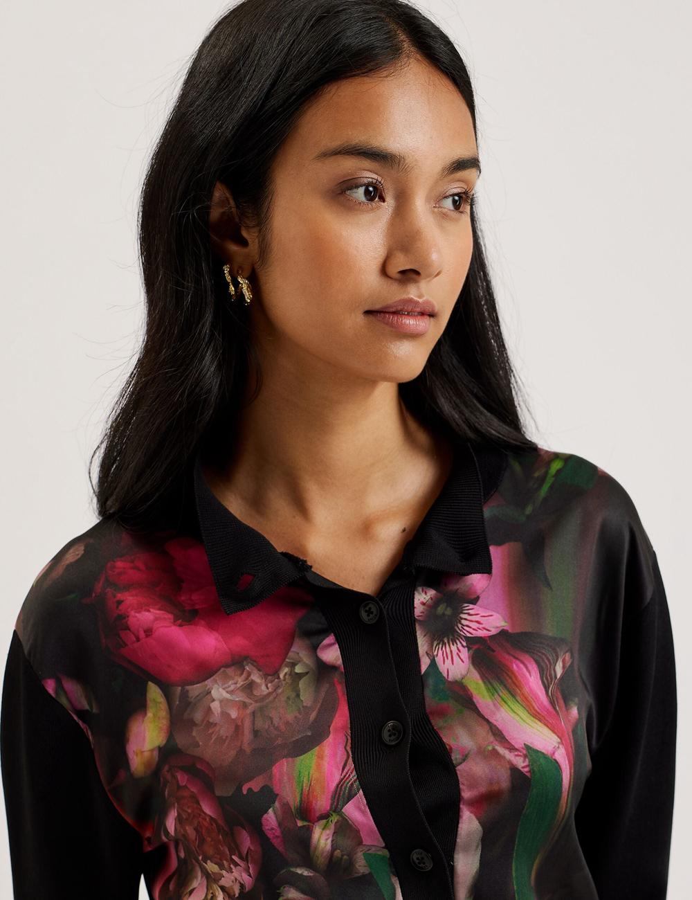 Ted Baker GEMHAA - Printed Panel Long Sleeve Women Cardigans Black | UAE  16375-QEND