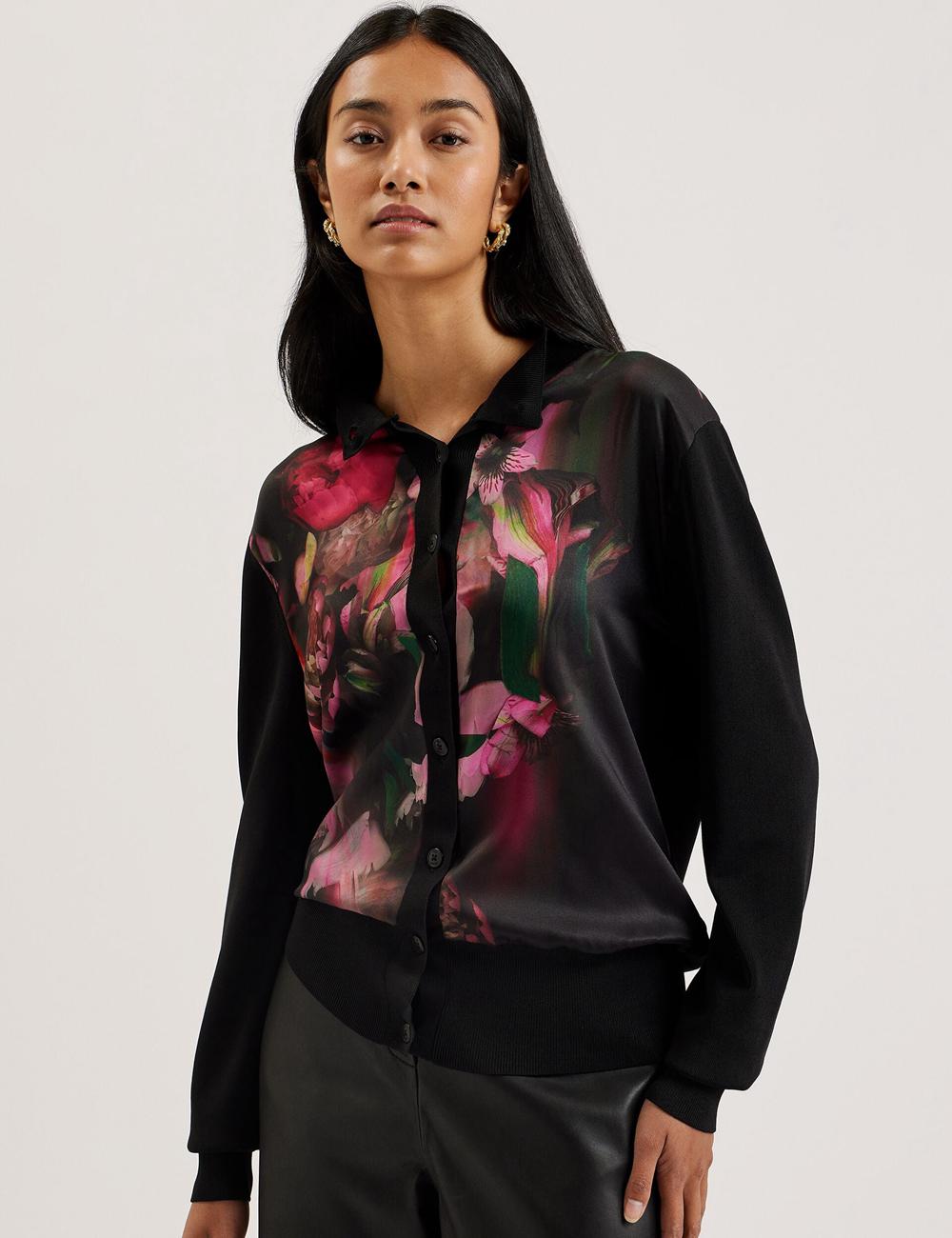 Ted Baker GEMHAA - Printed Panel Long Sleeve Women Cardigans Black | UAE  16375-QEND