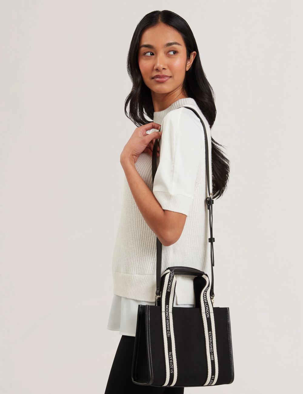 Ted Baker GEORJEA - Branded Webbing Canvas Small Women Tote Bags Black | UAE  94618-NFJO