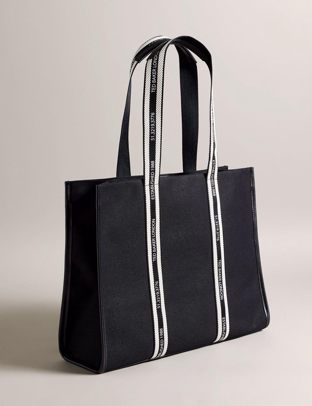 Ted Baker GEORJEY - Branded Webbing Canvas Large Women Tote Bags Black | UAE  03842-URTX
