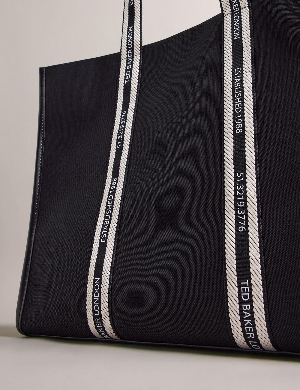 Ted Baker GEORJEY - Branded Webbing Canvas Large Women Tote Bags Black | UAE  03842-URTX