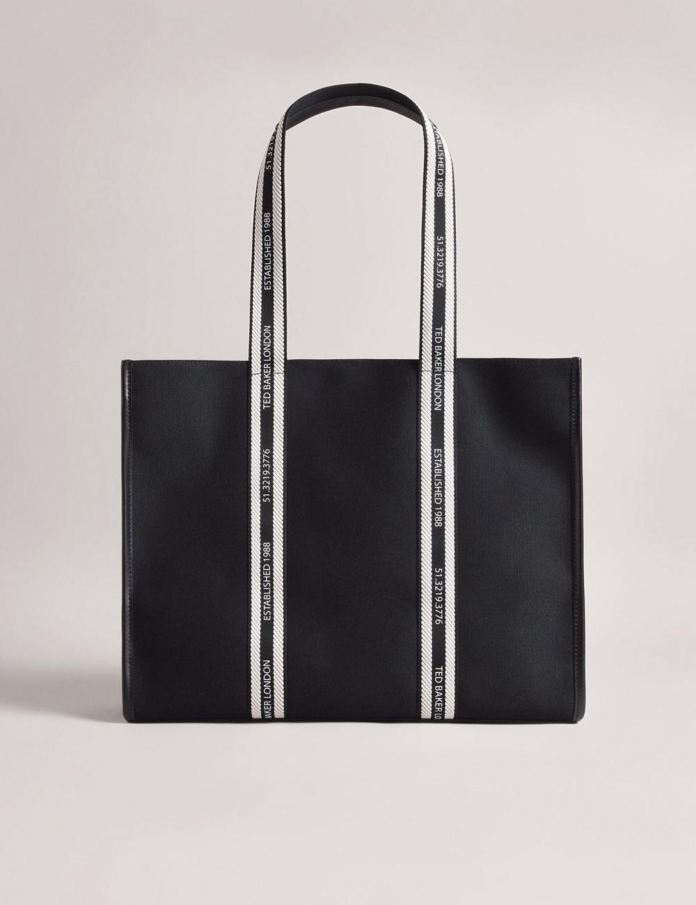Ted Baker GEORJEY - Branded Webbing Canvas Large Women Tote Bags Black | UAE  03842-URTX