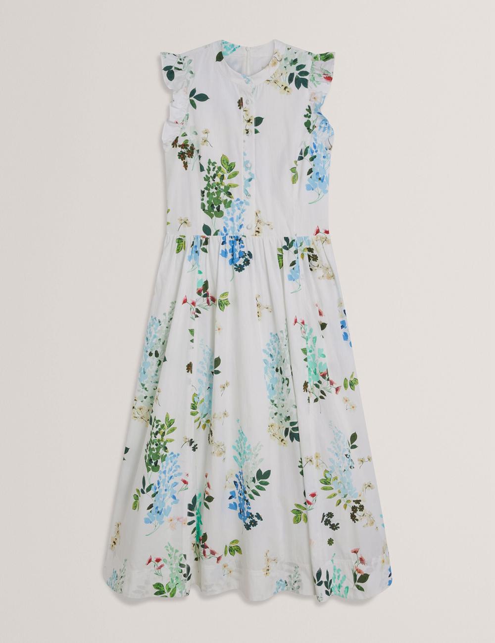 Ted Baker GIOLIA - Sleeveless Floral Cotton A-Line Women Midi Dresses White | UAE  08413-OTUP