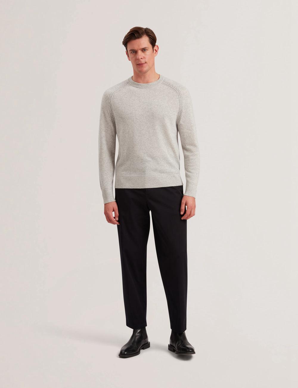 Ted Baker GLANT - Cashmere Cable Detail Crew Neck Men Jumpers Grey | UAE  43972-HOWN