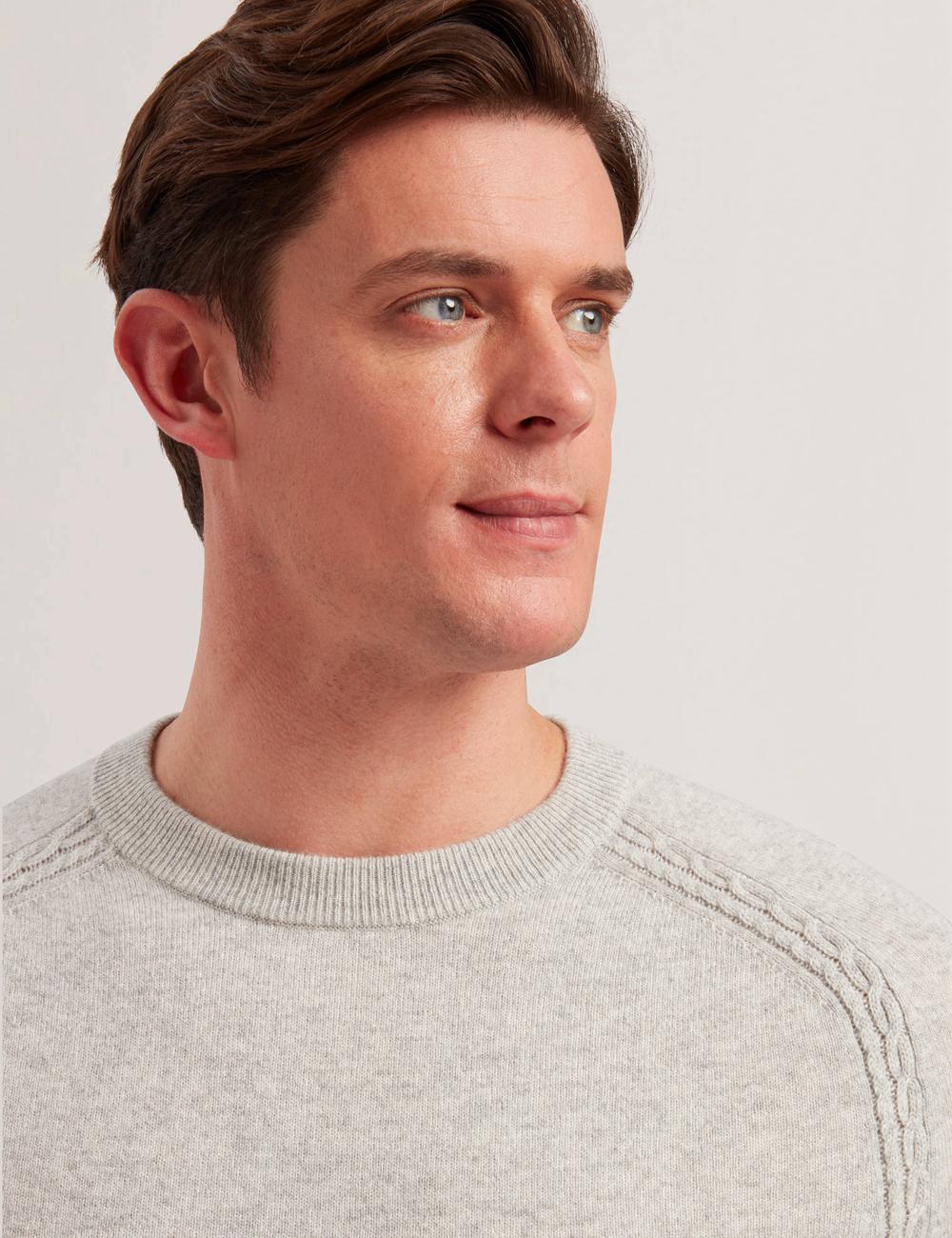 Ted Baker GLANT - Cashmere Cable Detail Crew Neck Men Jumpers Grey | UAE  43972-HOWN