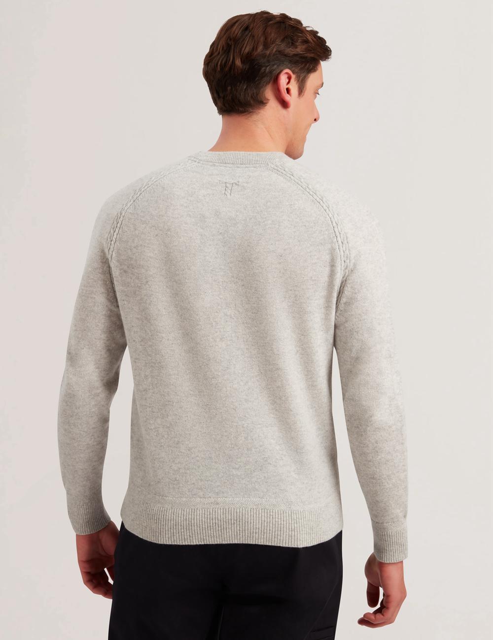 Ted Baker GLANT - Cashmere Cable Detail Crew Neck Men Jumpers Grey | UAE  43972-HOWN