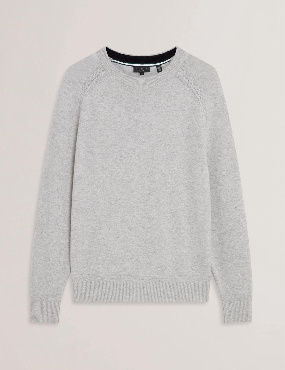 Ted Baker GLANT - Cashmere Cable Detail Crew Neck Men Jumpers Grey | UAE  43972-HOWN