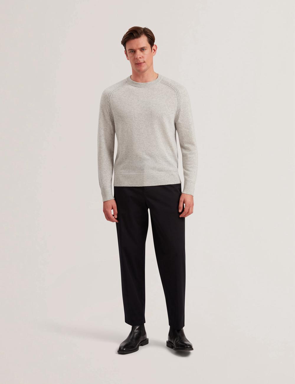 Ted Baker GLANT - Cashmere Cable Detail Crew Neck Men Jumpers Grey | UAE  43972-HOWN