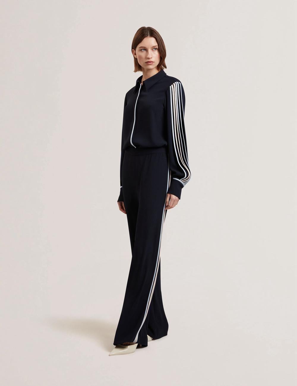 Ted Baker GORJJA - Piping Detail Wide Leg Crepe Women Trousers Navy | UAE  52738-LKXC