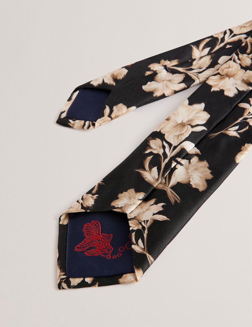 Ted Baker GOULDE - Two Tone Floral Print Silk Men Ties Black | UAE  82937-COLR