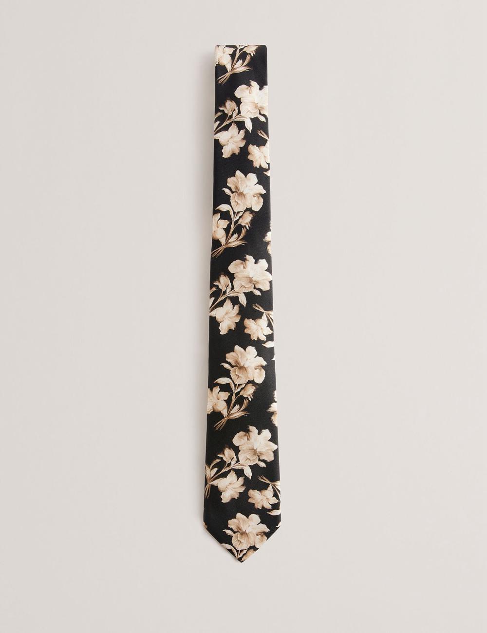 Ted Baker GOULDE - Two Tone Floral Print Silk Men Ties Black | UAE  82937-COLR