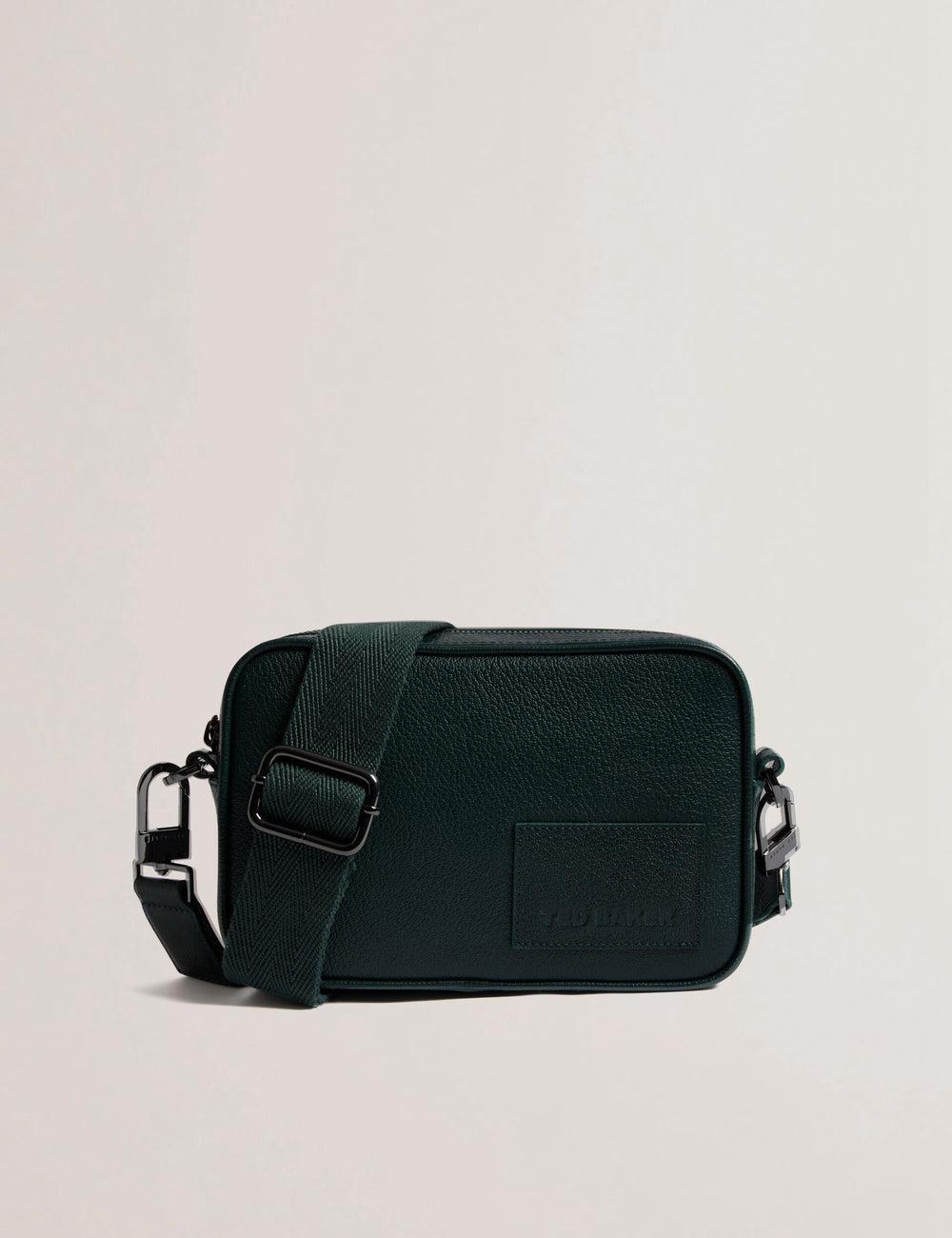 Ted Baker GRIFIN - Grained Leather Crossbody Pouch Men Crossbody Bags Dk-Green | UAE  82460-JBYO