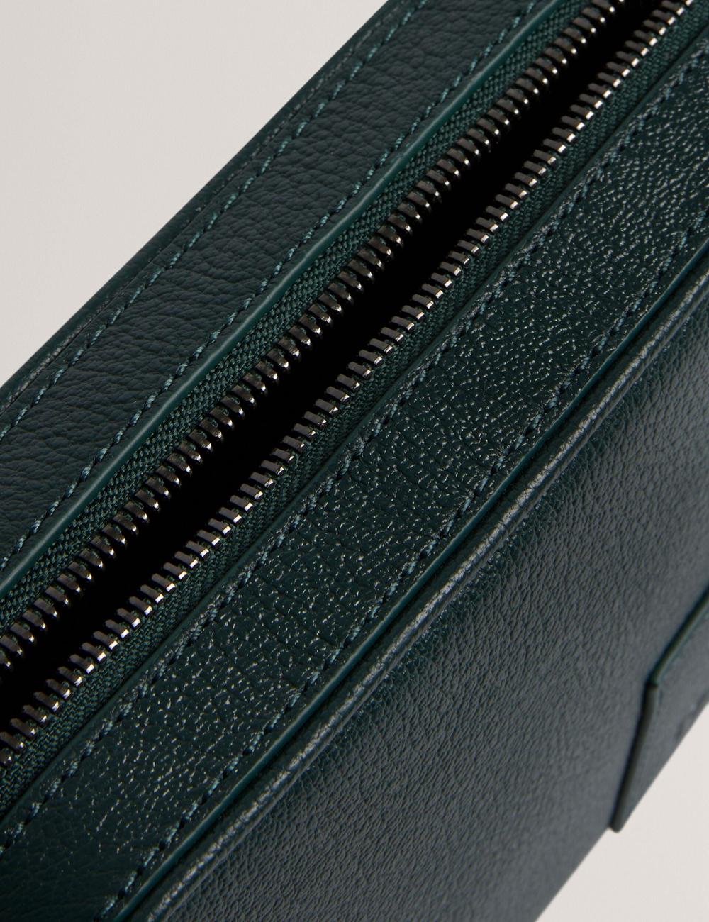 Ted Baker GRIFIN - Grained Leather Crossbody Pouch Men Crossbody Bags Dk-Green | UAE  82460-JBYO