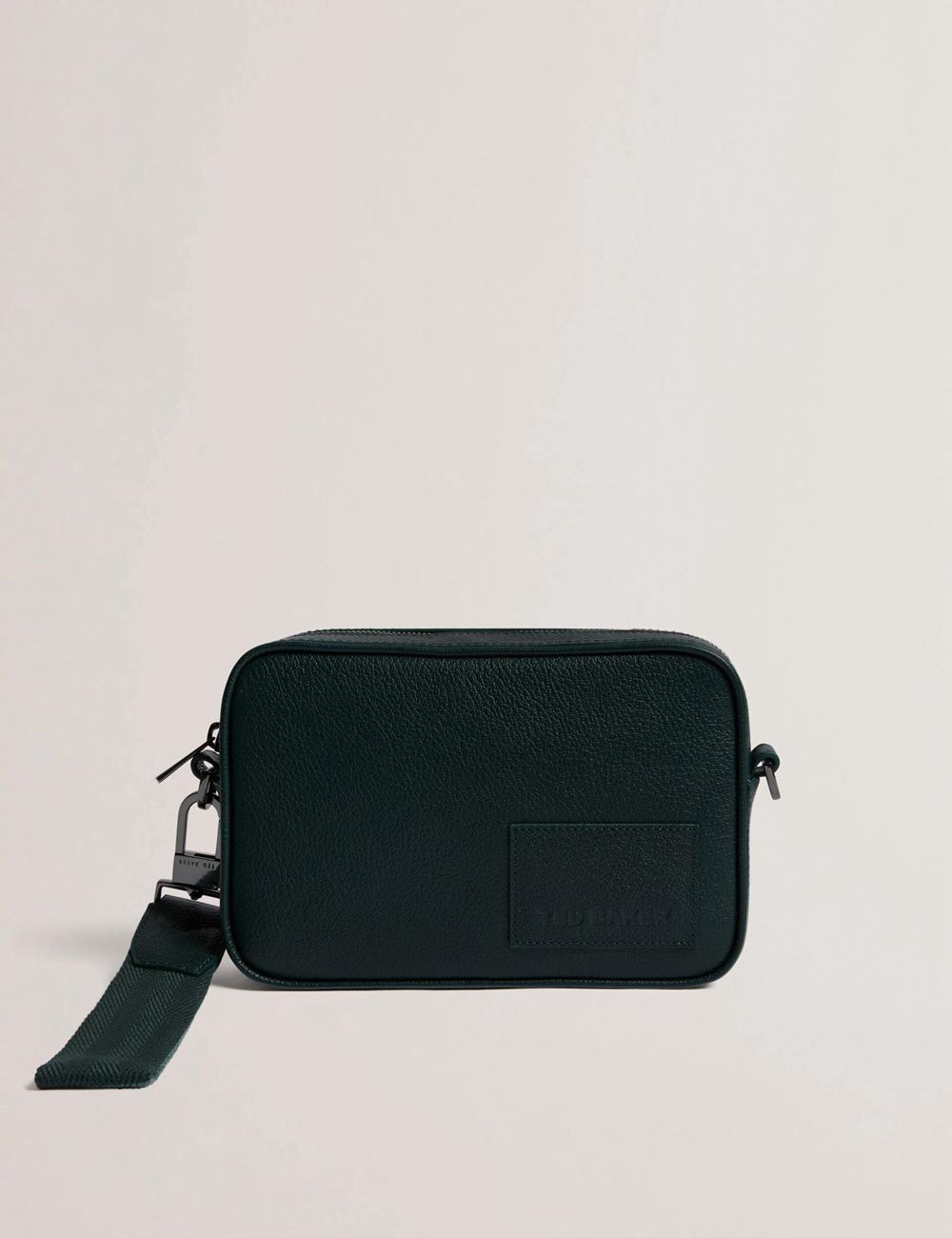 Ted Baker GRIFIN - Grained Leather Crossbody Pouch Men Crossbody Bags Dk-Green | UAE  82460-JBYO