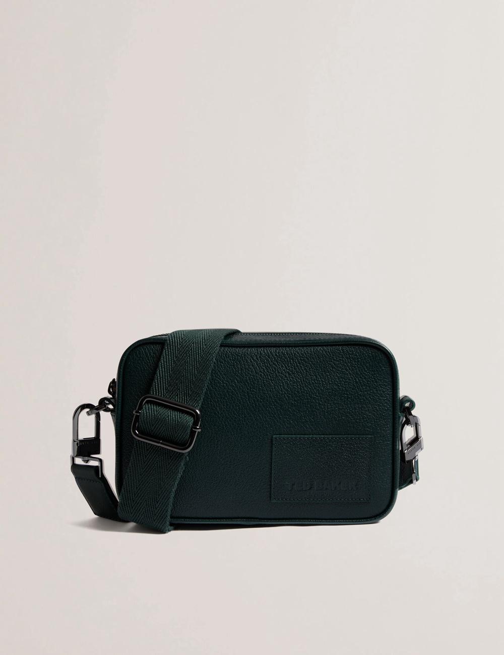 Ted Baker GRIFIN - Grained Leather Crossbody Pouch Men Crossbody Bags Dk-Green | UAE  82460-JBYO