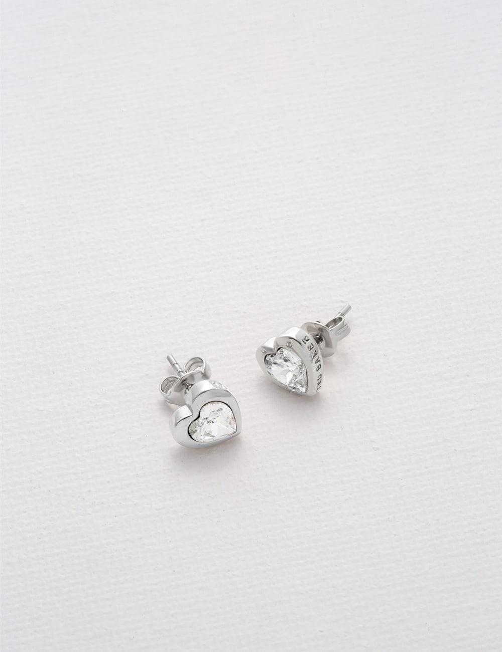 Ted Baker HAN - Solitaire Crystal Heart Stud Women Earrings Silver | UAE  65980-PVBX