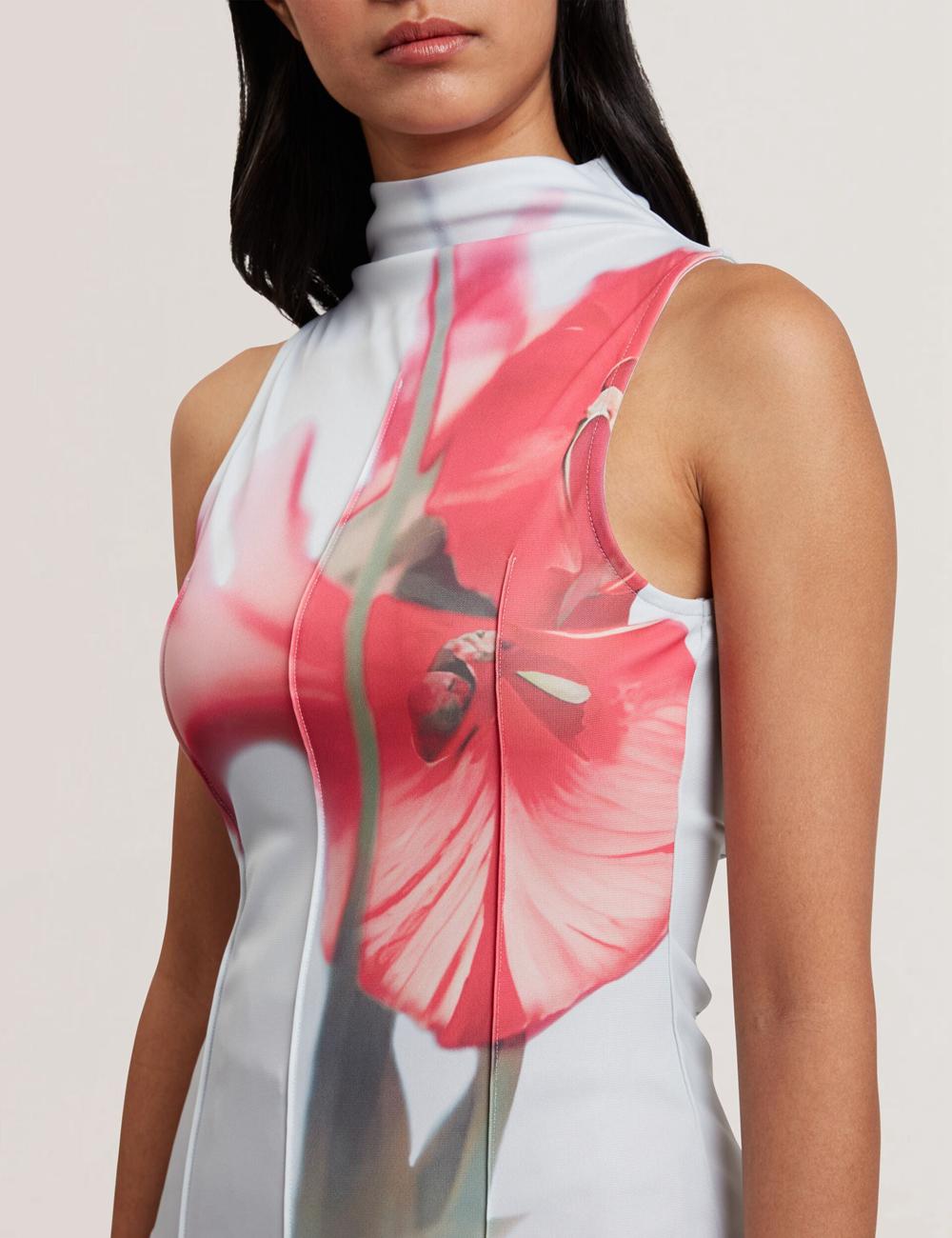 Ted Baker HARPLNN - Floral High Neck Jersey Women Tank Tops Blue | UAE  17639-KMDN