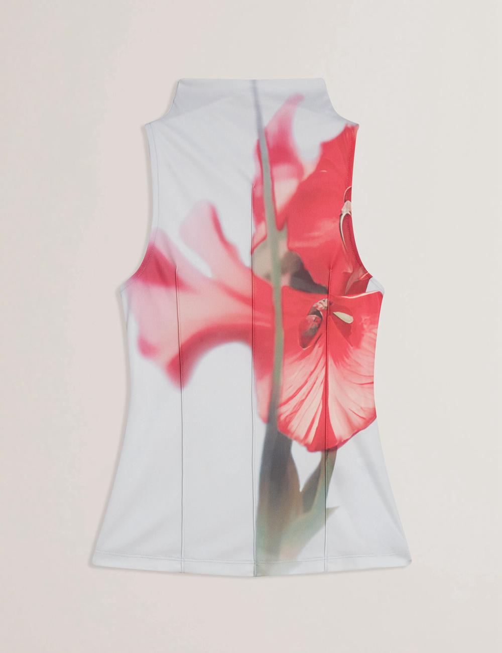 Ted Baker HARPLNN - Floral High Neck Jersey Women Tank Tops Blue | UAE  17639-KMDN