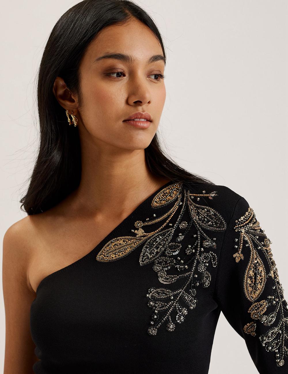 Ted Baker HEATHRR - One Shoulder Embellished Detail Women Tops Black | UAE  13704-LZMF