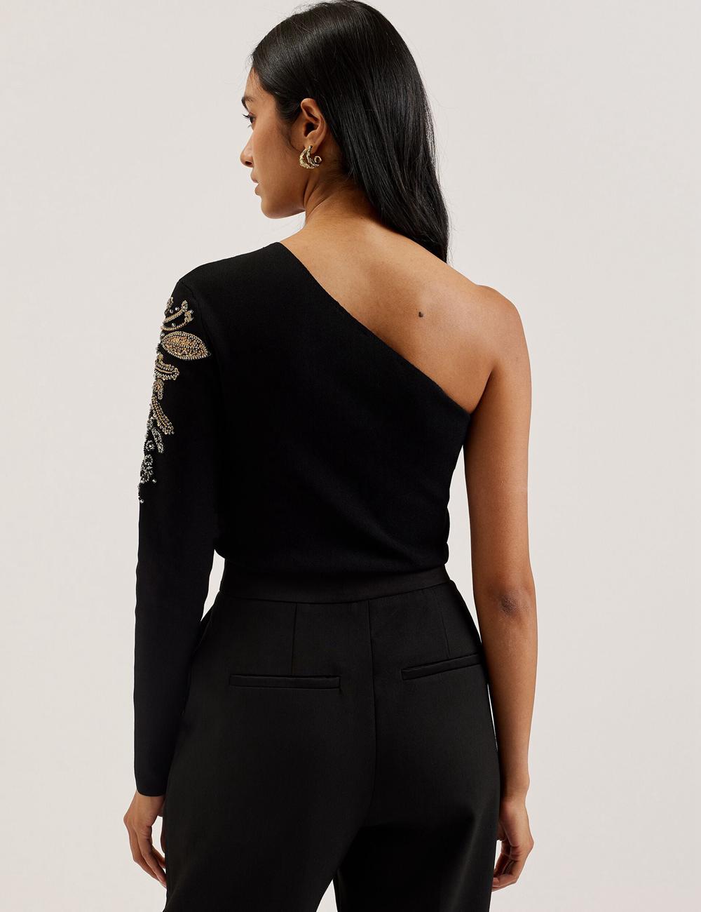 Ted Baker HEATHRR - One Shoulder Embellished Detail Women Tops Black | UAE  13704-LZMF