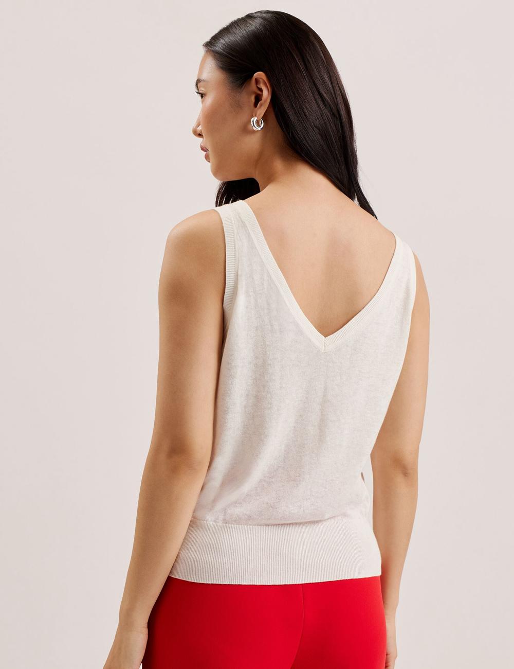 Ted Baker HEIDIII - Printed Panel V-Neck Knitted Vest Women Tank Tops Ivory | UAE  21047-YQSR